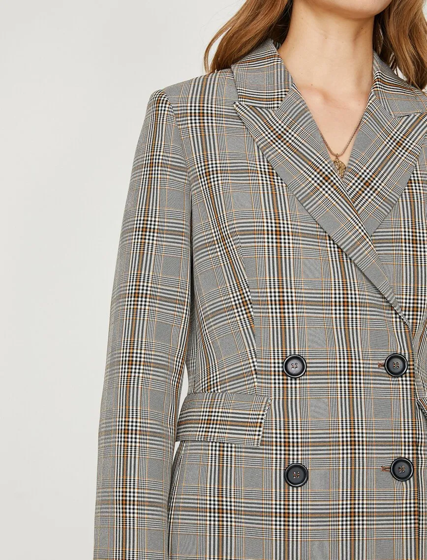 10681 Black-Mustard Double-Breasted Plaid Jacket