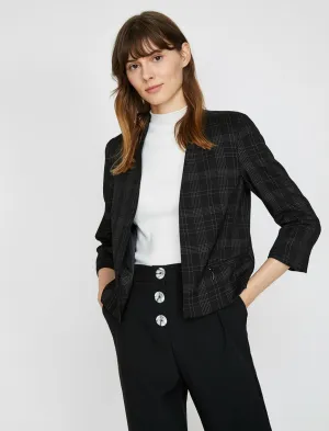 10714 Black Plaid Crop Jacket