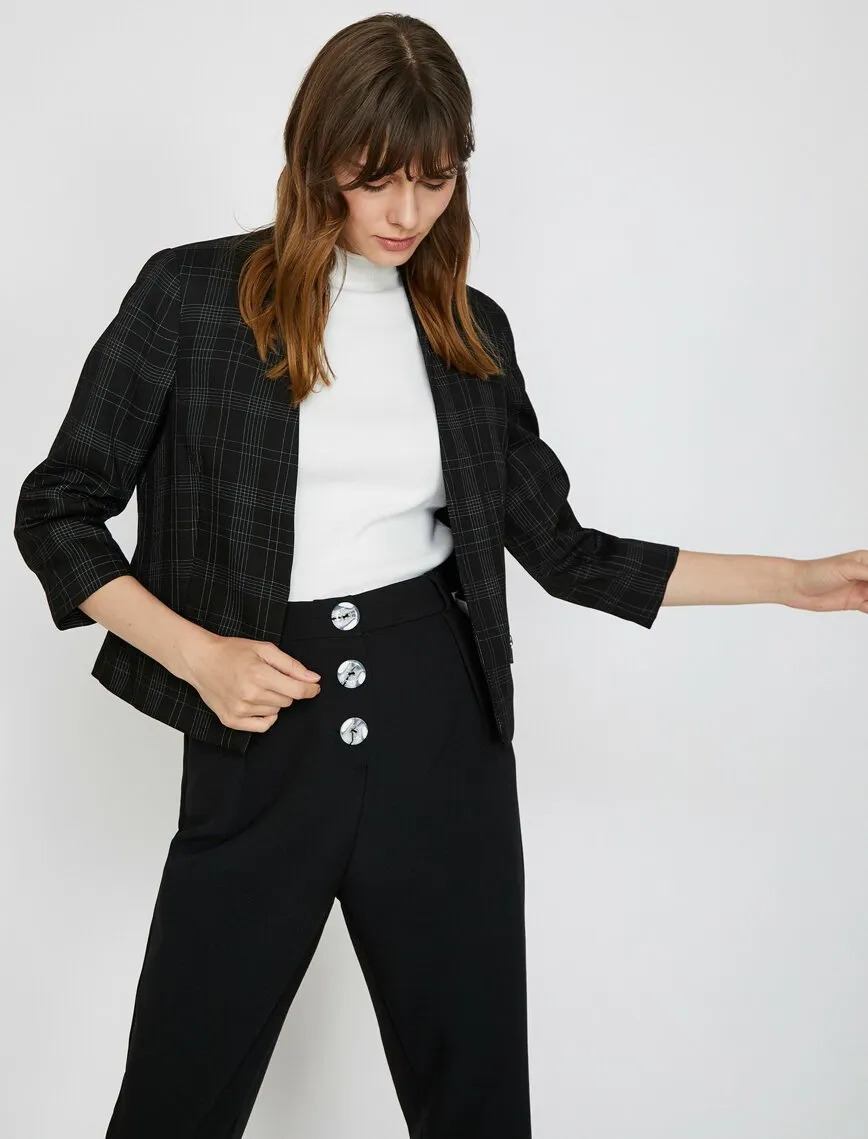 10714 Black Plaid Crop Jacket