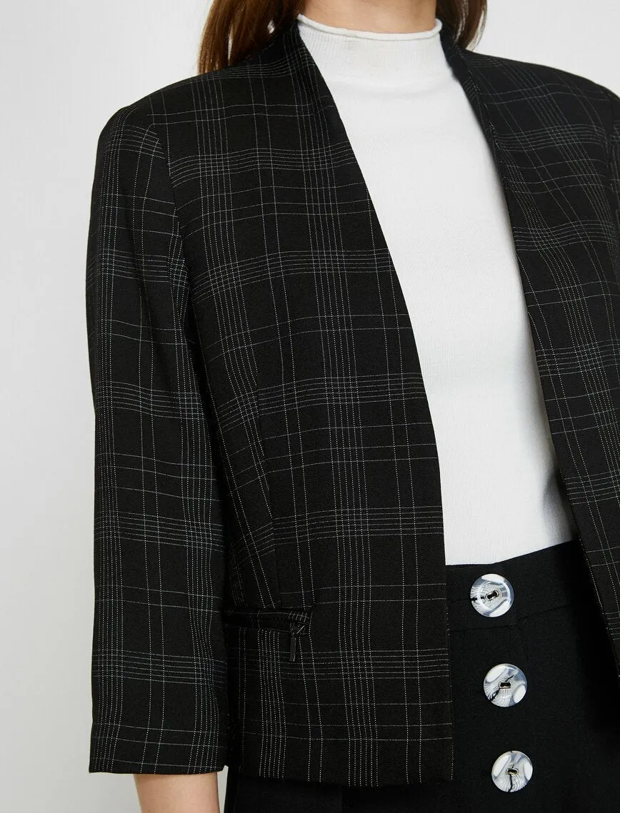 10714 Black Plaid Crop Jacket