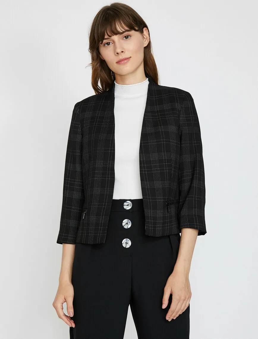 10714 Black Plaid Crop Jacket