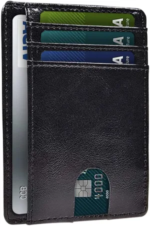 AIWOGEP Men's wallet, ultra-thin leather wallet, portable 8 card holder, simple slim wallet, gift for men/women, with gift box (Oil wax pattern)