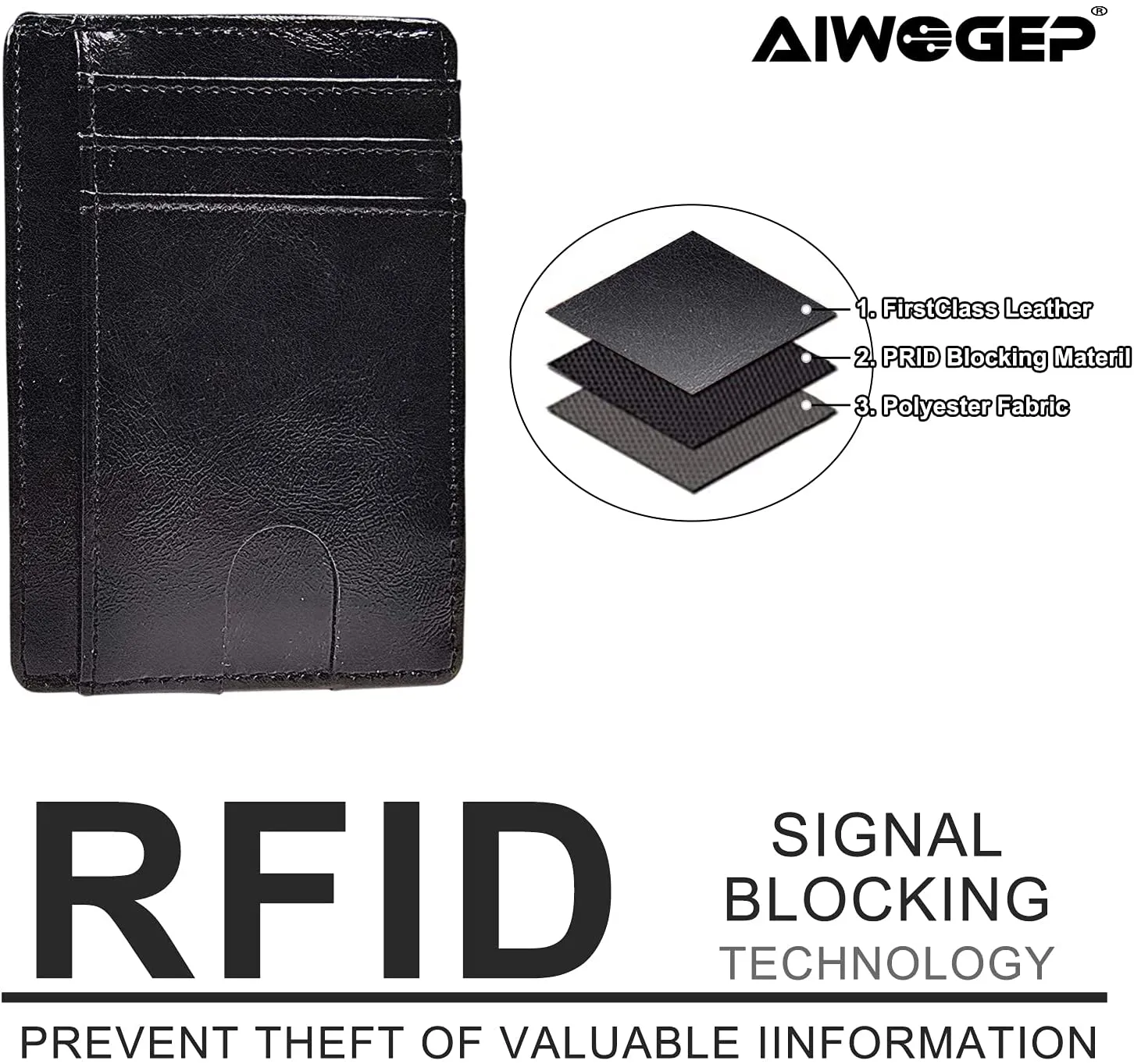 AIWOGEP Men's wallet, ultra-thin leather wallet, portable 8 card holder, simple slim wallet, gift for men/women, with gift box (Oil wax pattern)