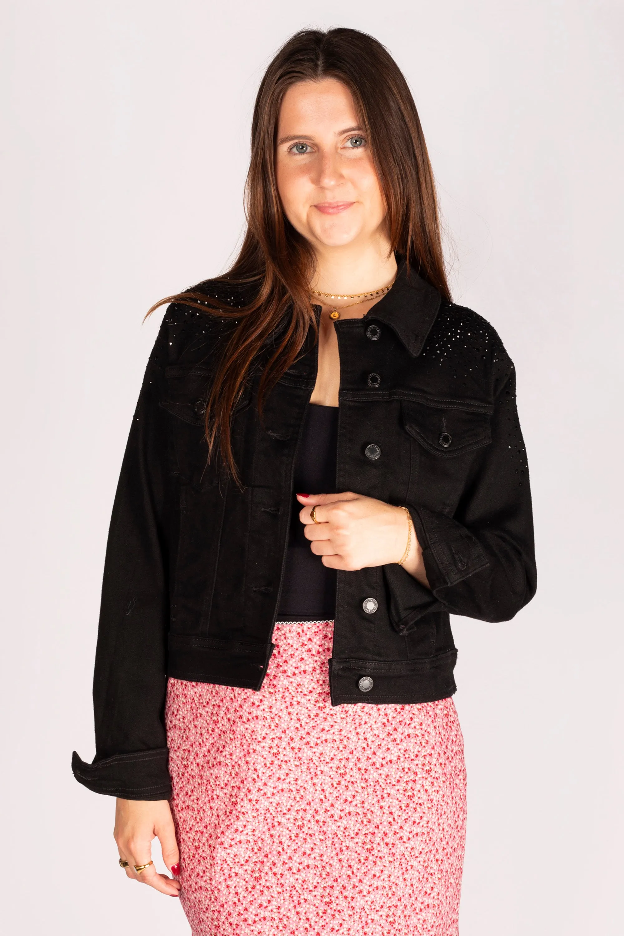 Black Denim Rhinestone Jacket - FINAL SALE