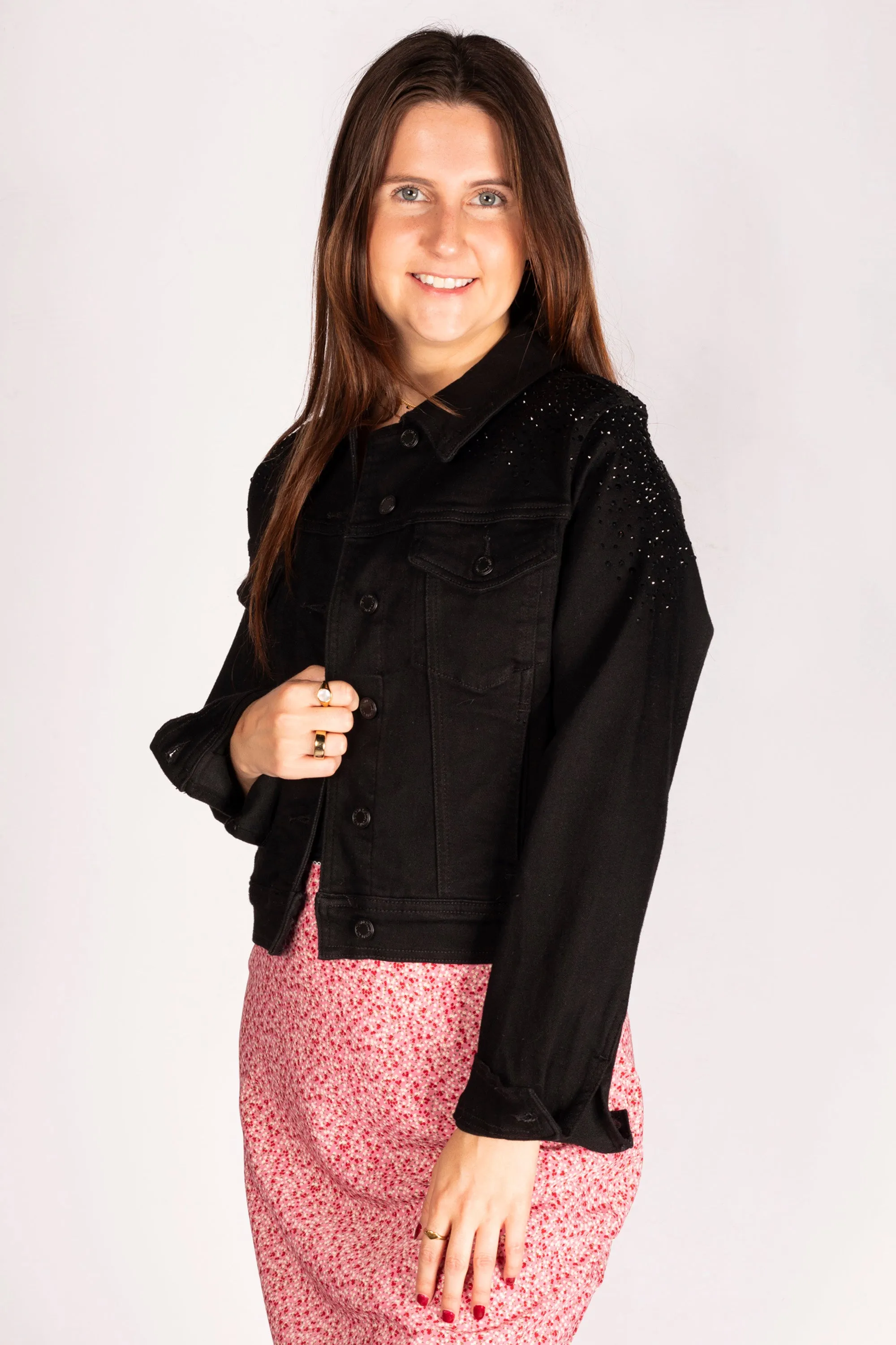 Black Denim Rhinestone Jacket - FINAL SALE