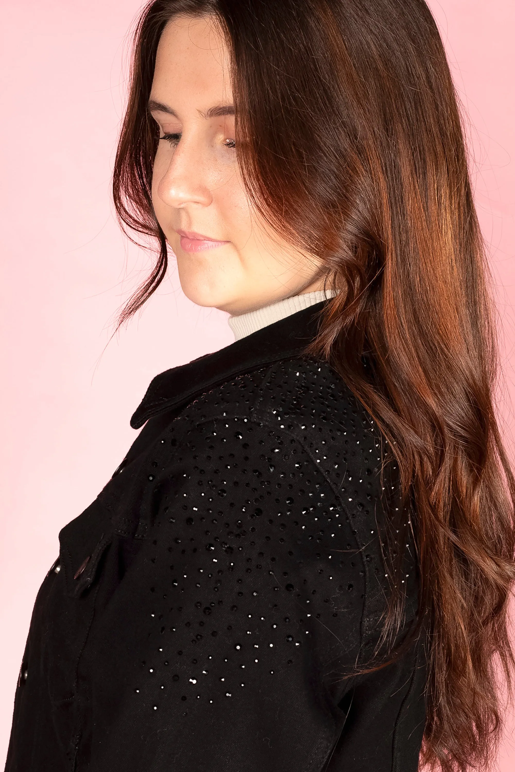 Black Denim Rhinestone Jacket - FINAL SALE