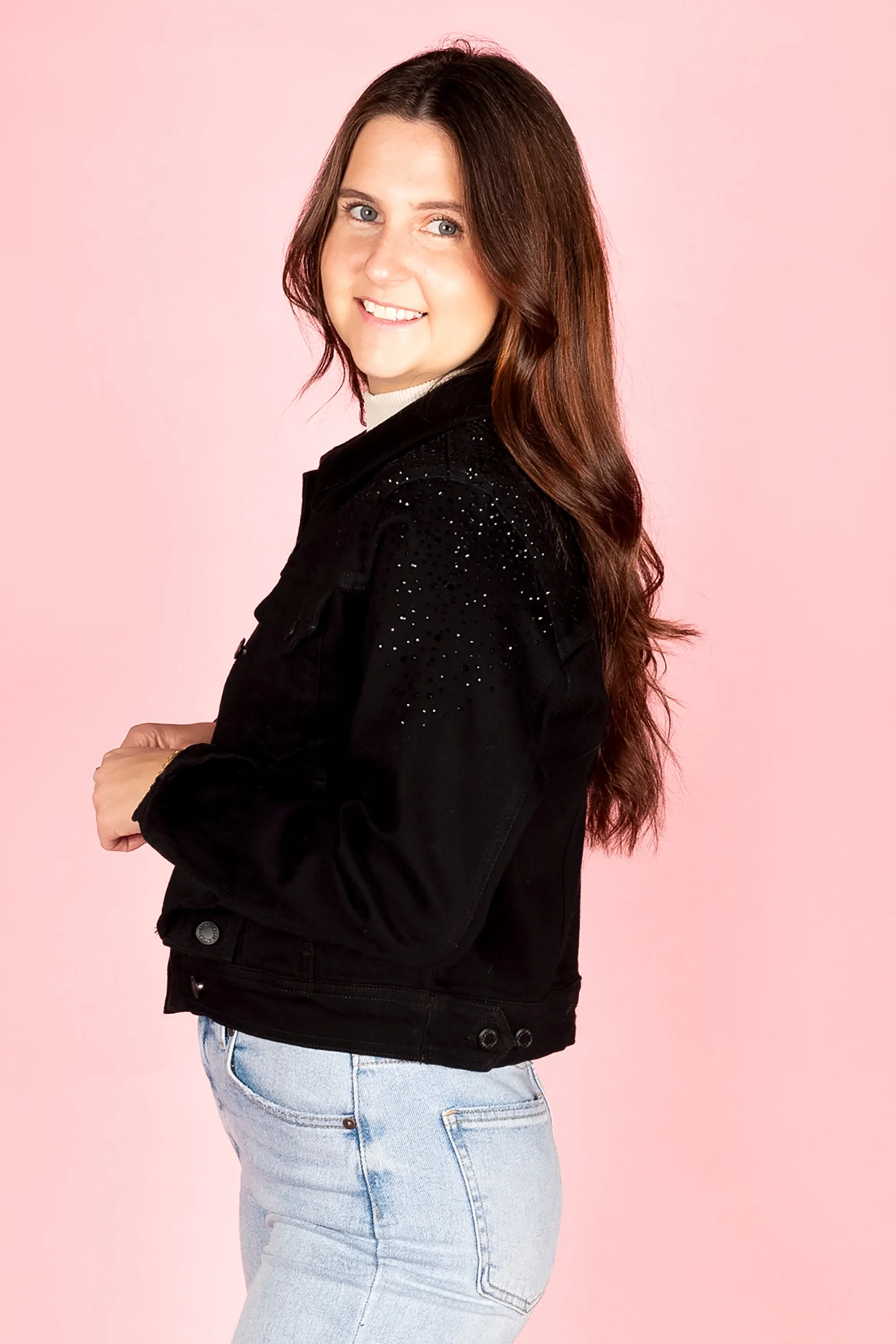 Black Denim Rhinestone Jacket - FINAL SALE