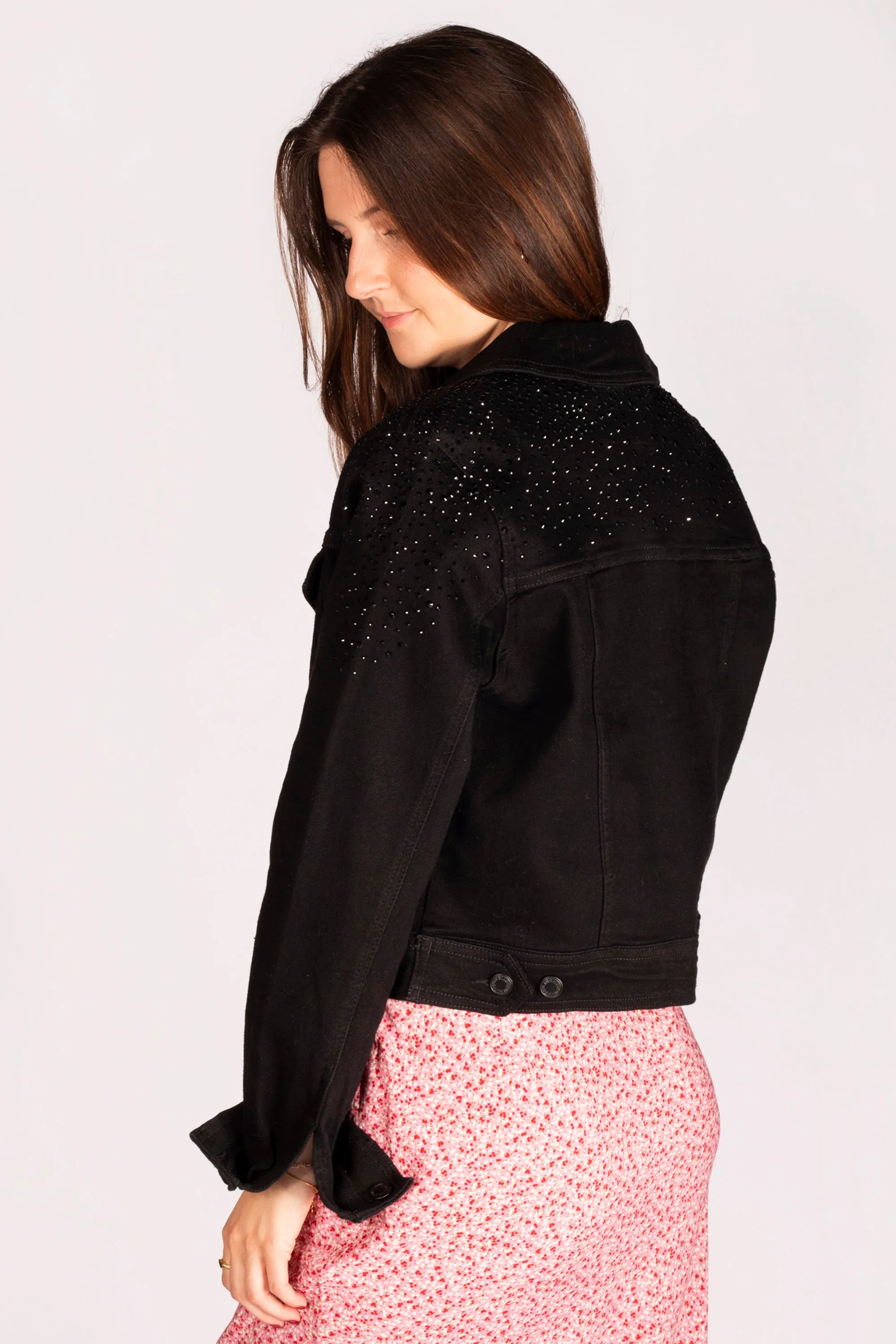 Black Denim Rhinestone Jacket - FINAL SALE