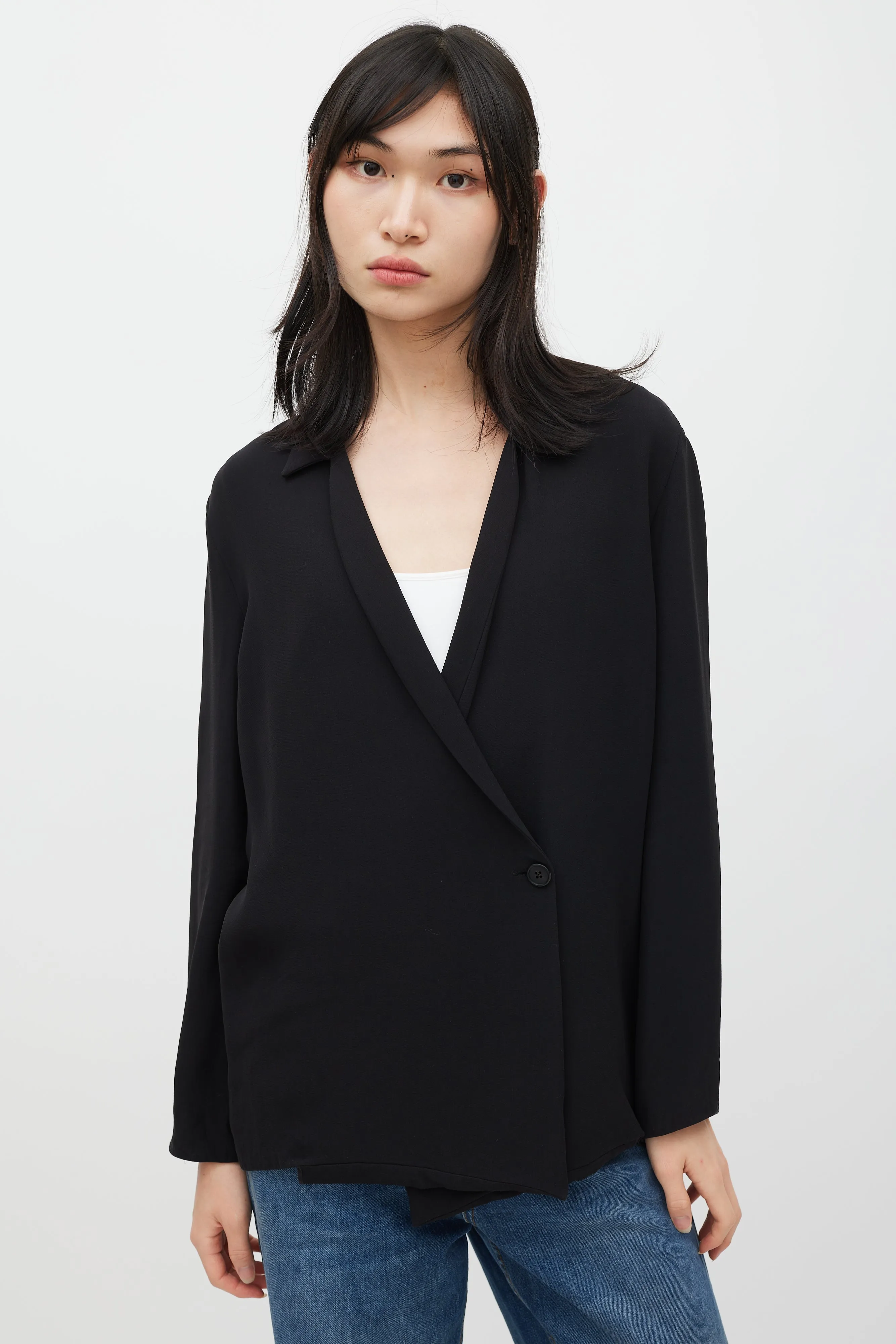 Black Silk Single Button Blazer