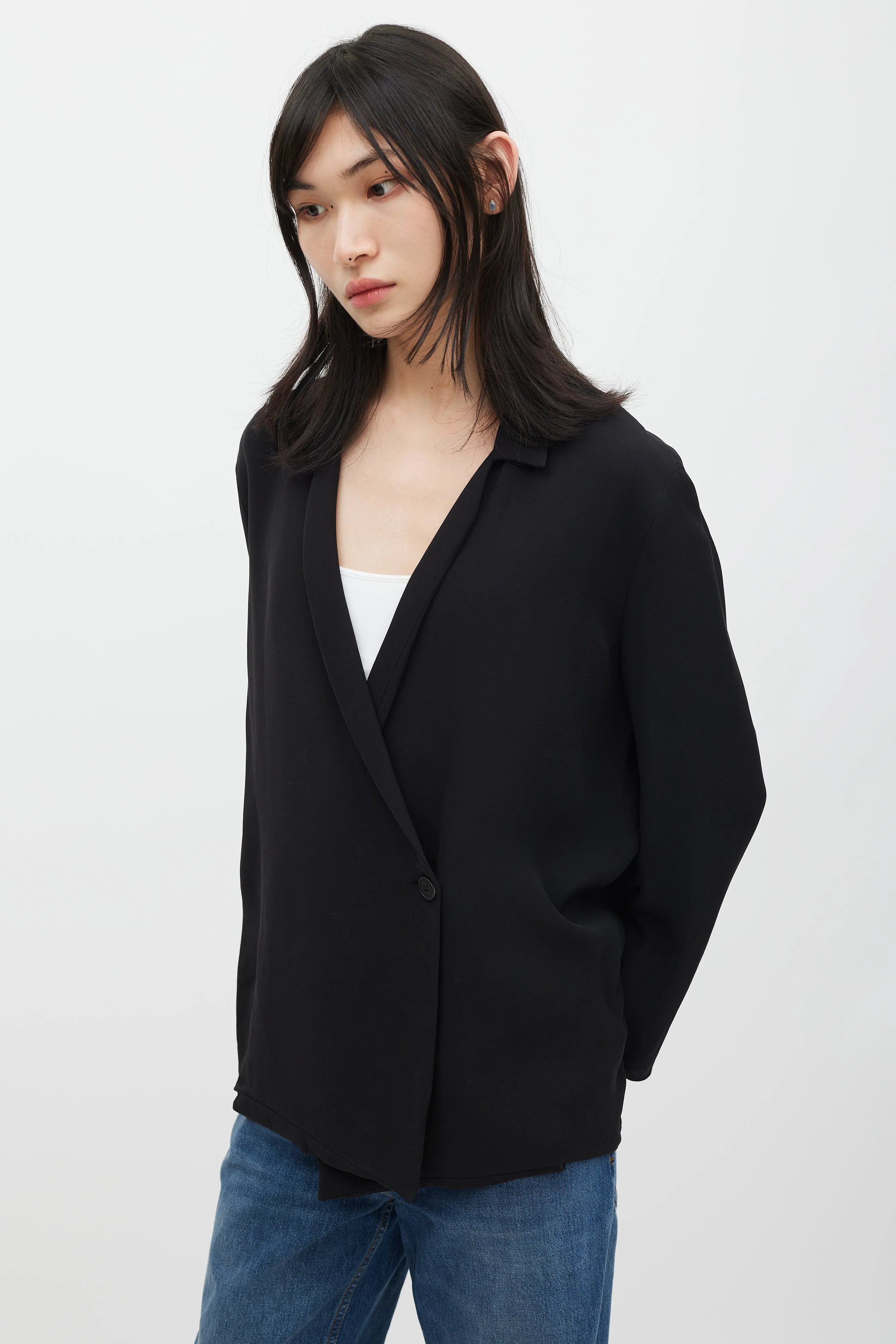 Black Silk Single Button Blazer