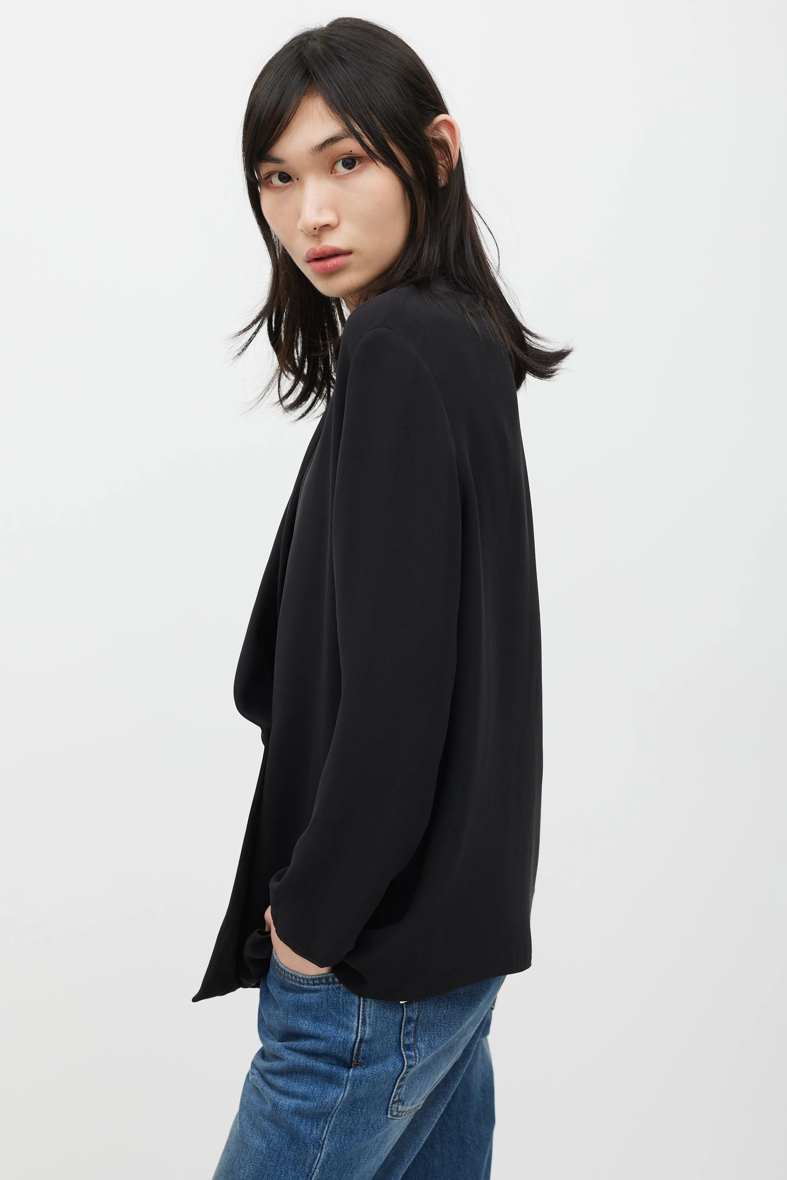 Black Silk Single Button Blazer