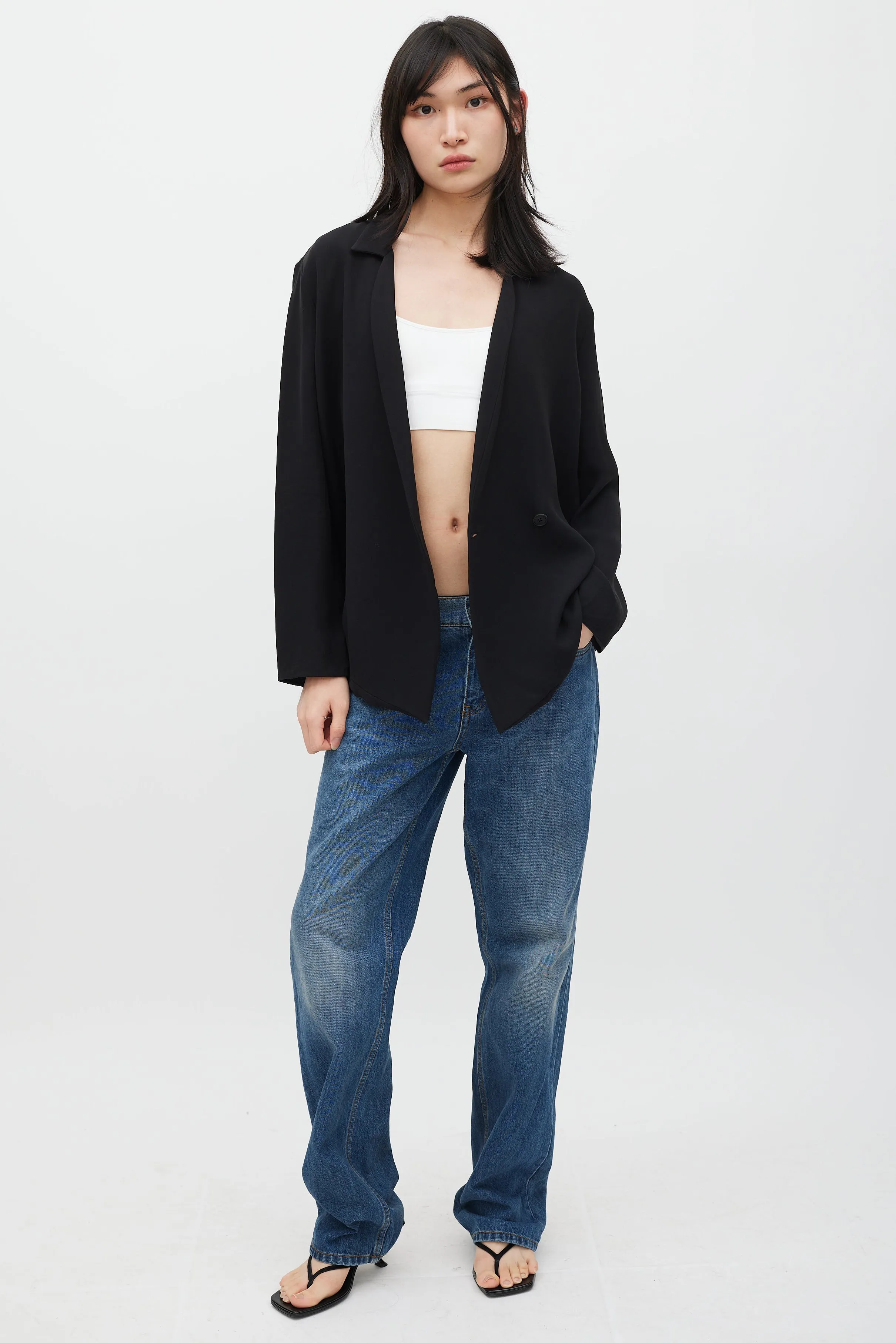 Black Silk Single Button Blazer