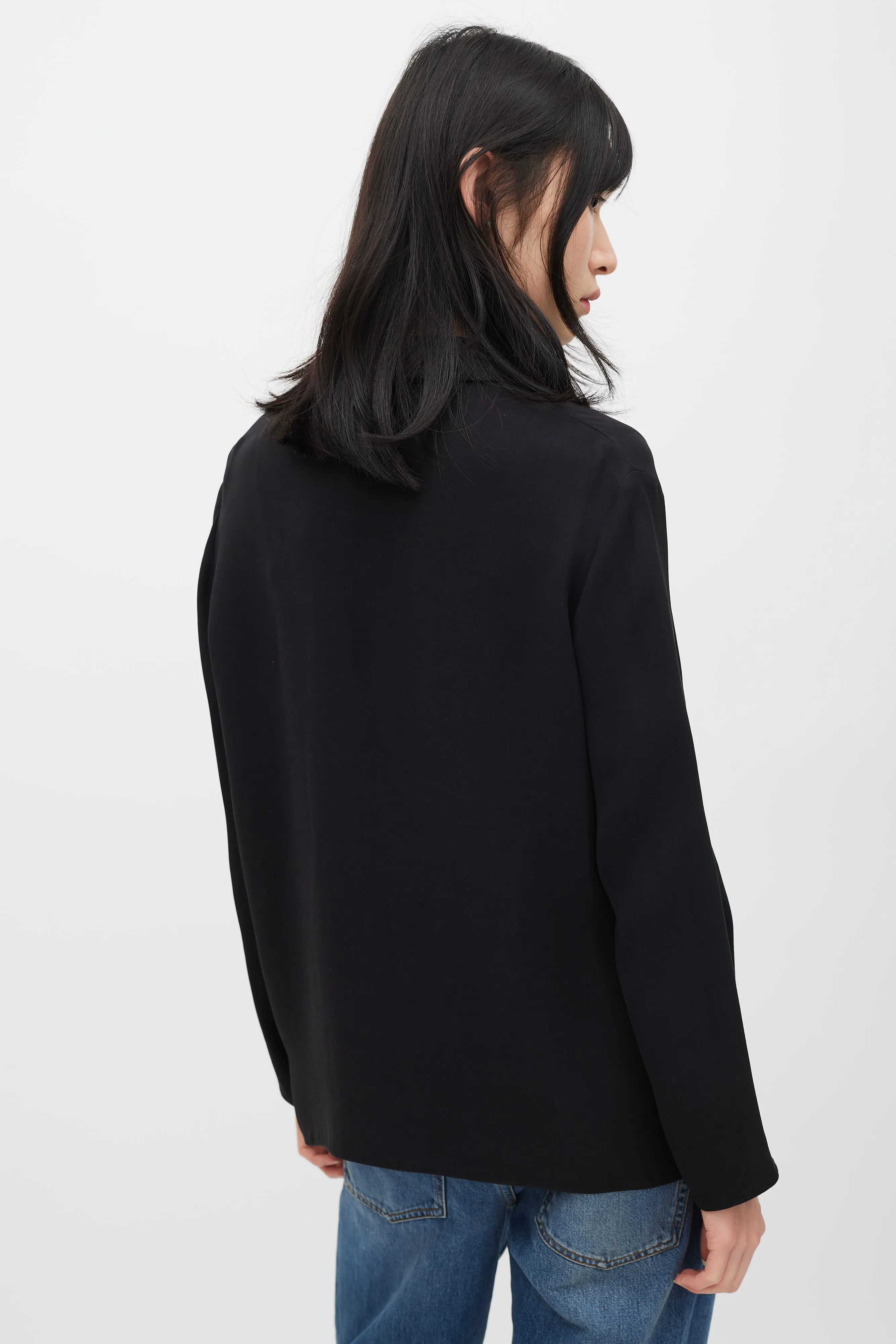 Black Silk Single Button Blazer