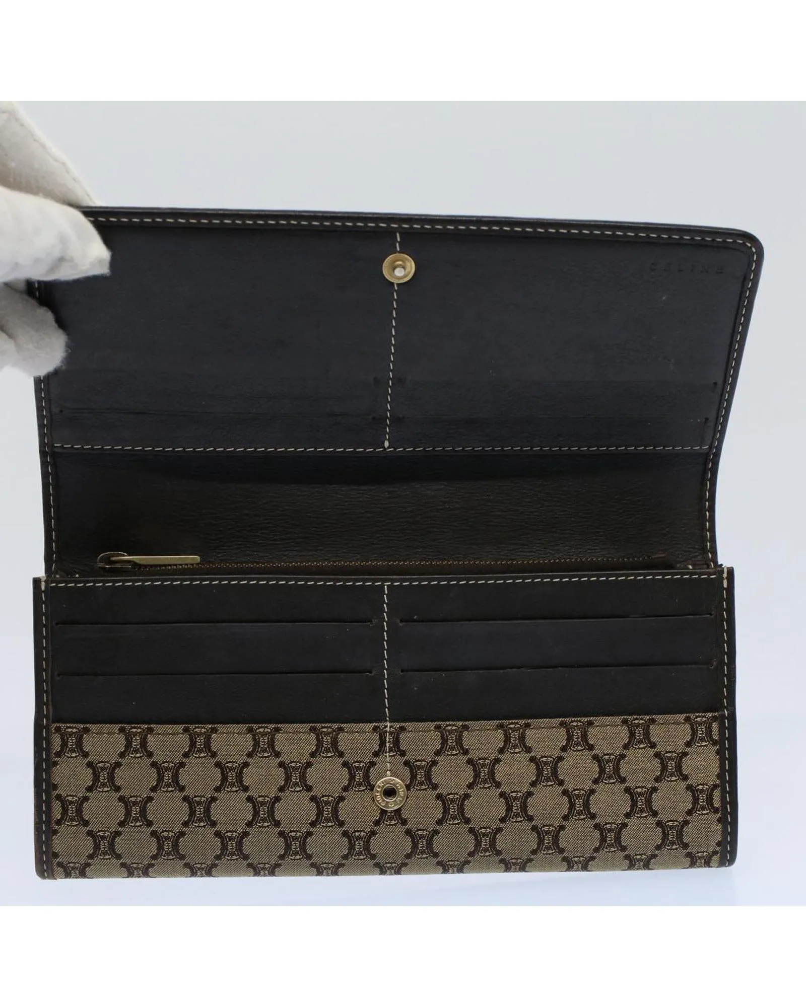 Canvas Beige Long Wallet with Multiple Compartments