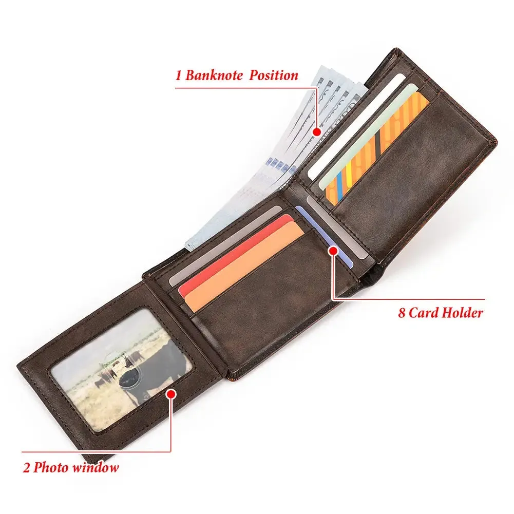Durable Genuine Leather Men's Wallet With ID Window and Multiple Card Slots RFID Biker Fashion Money Bag With Iron Chain