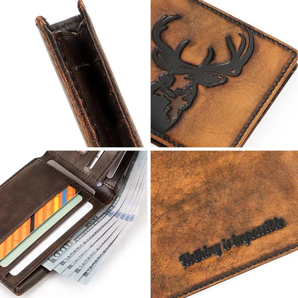 Durable Genuine Leather Men's Wallet With ID Window and Multiple Card Slots RFID Biker Fashion Money Bag With Iron Chain