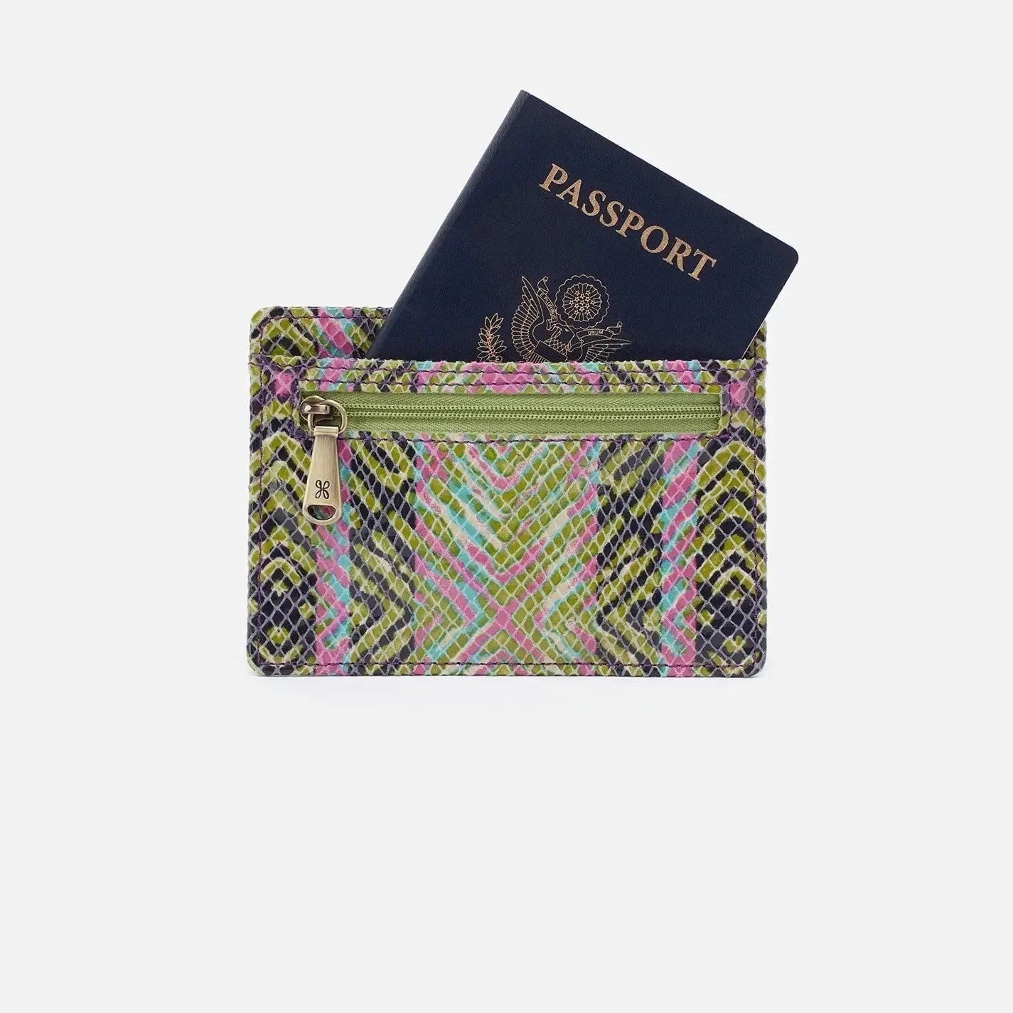 Euro Slide Card Case - Geo Diamond Printed Leather