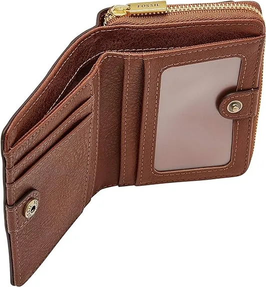 Fossil Logan Leather RFID-Blocking Mini Multifunction Bifold Wallet for Women, Brown