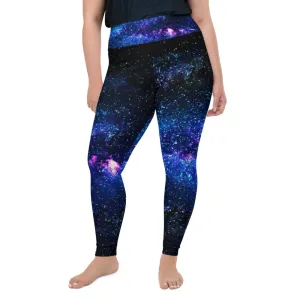 Galaxy Plus Size Leggings, Space Women's Designer Plus Size Long Tights- Made in USA/ EU