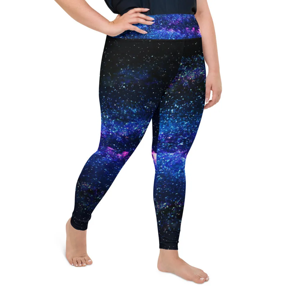 Galaxy Plus Size Leggings, Space Women's Designer Plus Size Long Tights- Made in USA/ EU