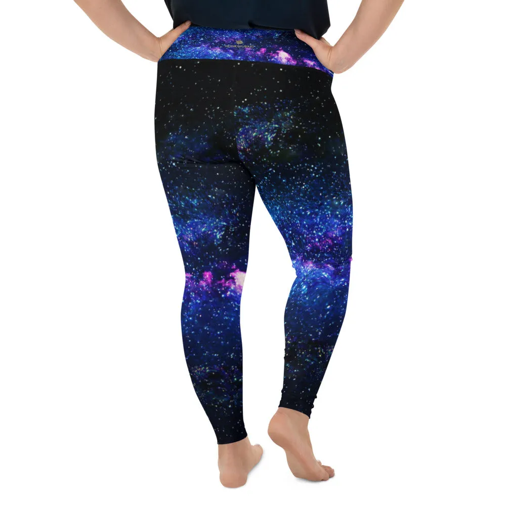 Galaxy Plus Size Leggings, Space Women's Designer Plus Size Long Tights- Made in USA/ EU