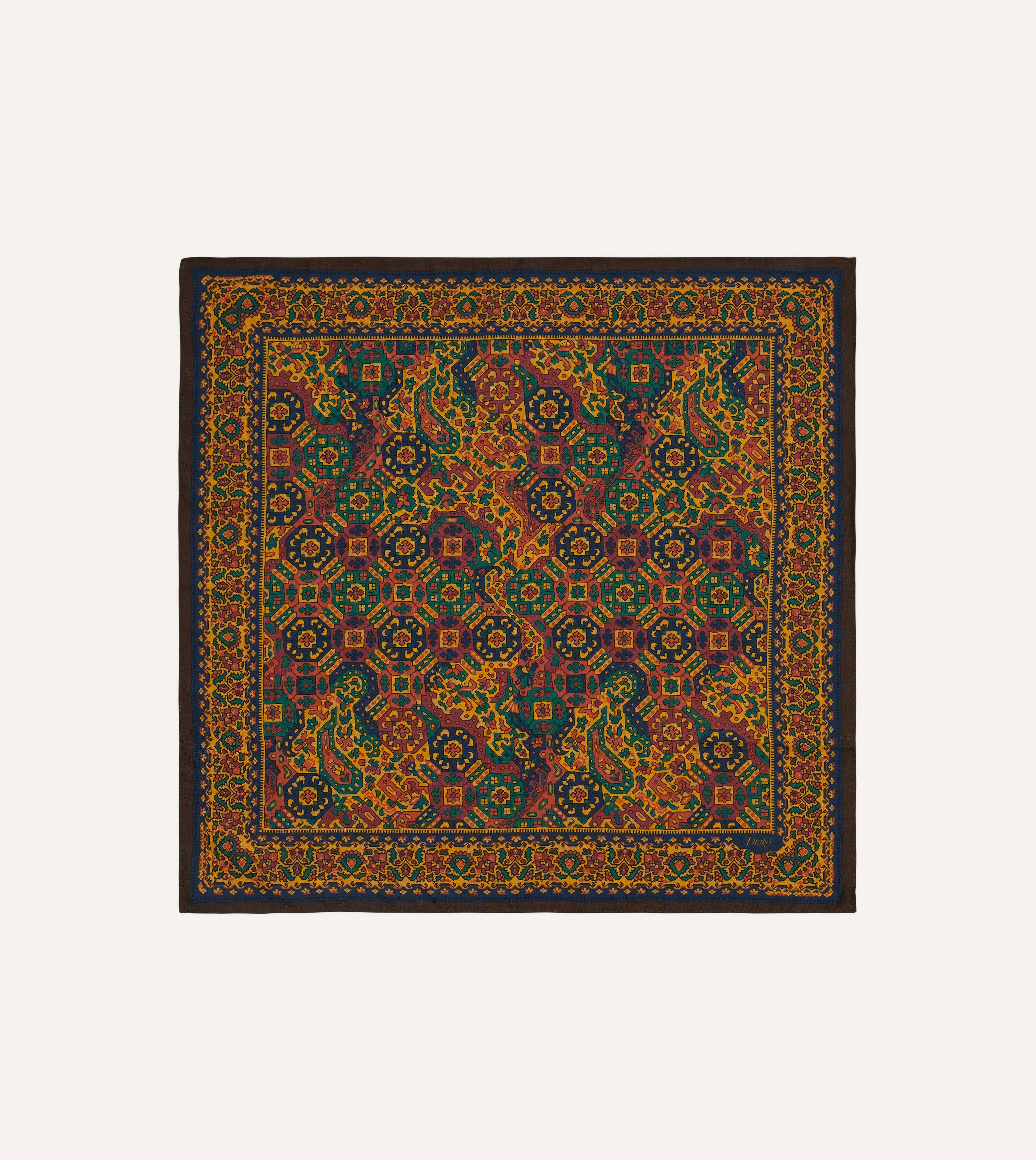 Gold Tapestry Print Wool-Silk Bandana