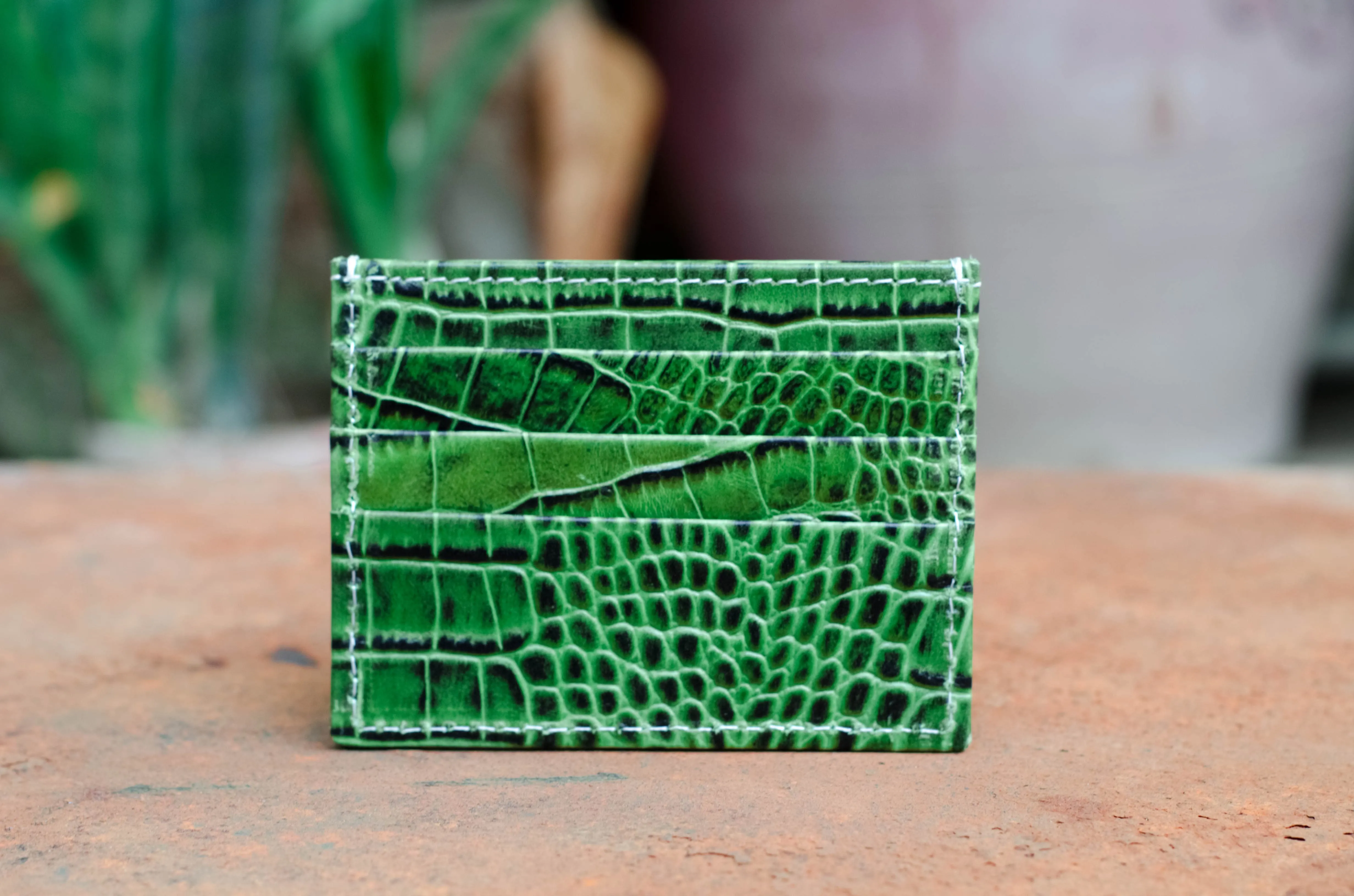 Green Leather Slim Card Holder