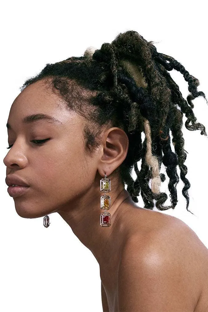Green/Yellow/Orange Constraint Collection Triple-Gem Earring (Single Piece)
