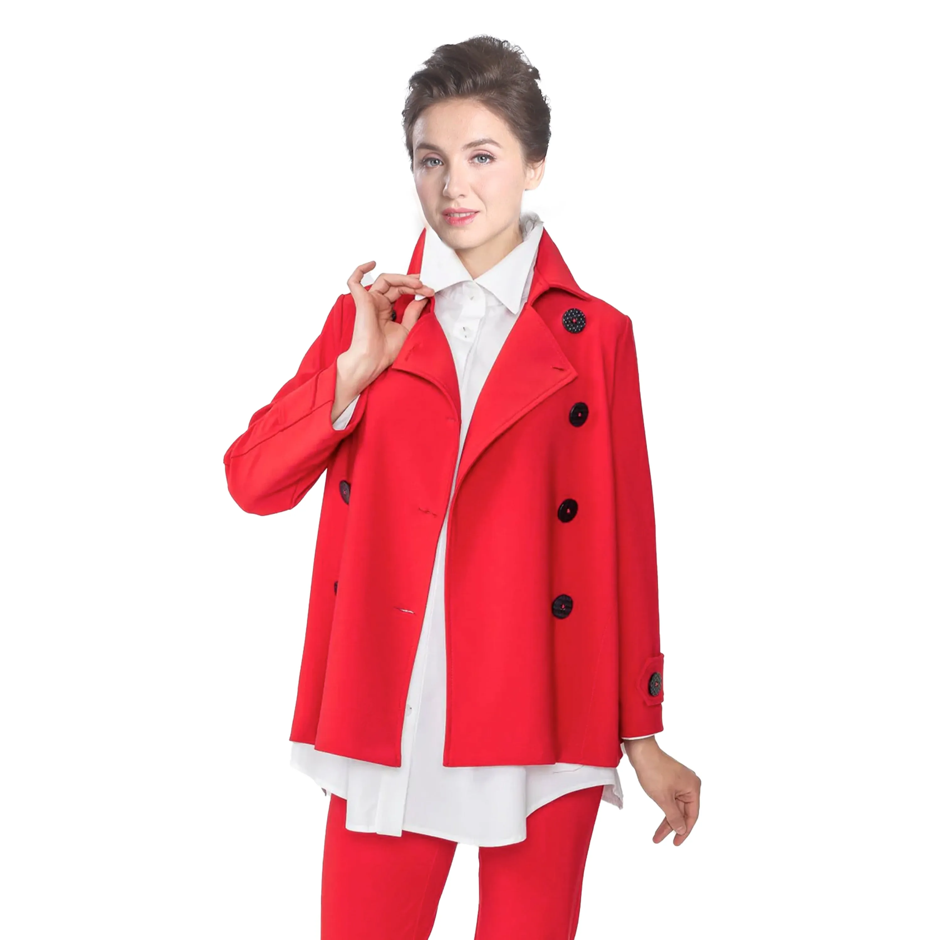 IC Collection Double-Breasted Techno-Knit Jacket in Red - 5545J-RD - Size M Only!