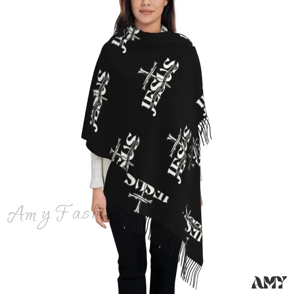 Jesus Saved My Life Warm Winter Christian Faith Shawl Wrap Scarf