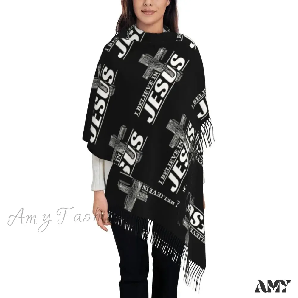 Jesus Saved My Life Warm Winter Christian Faith Shawl Wrap Scarf