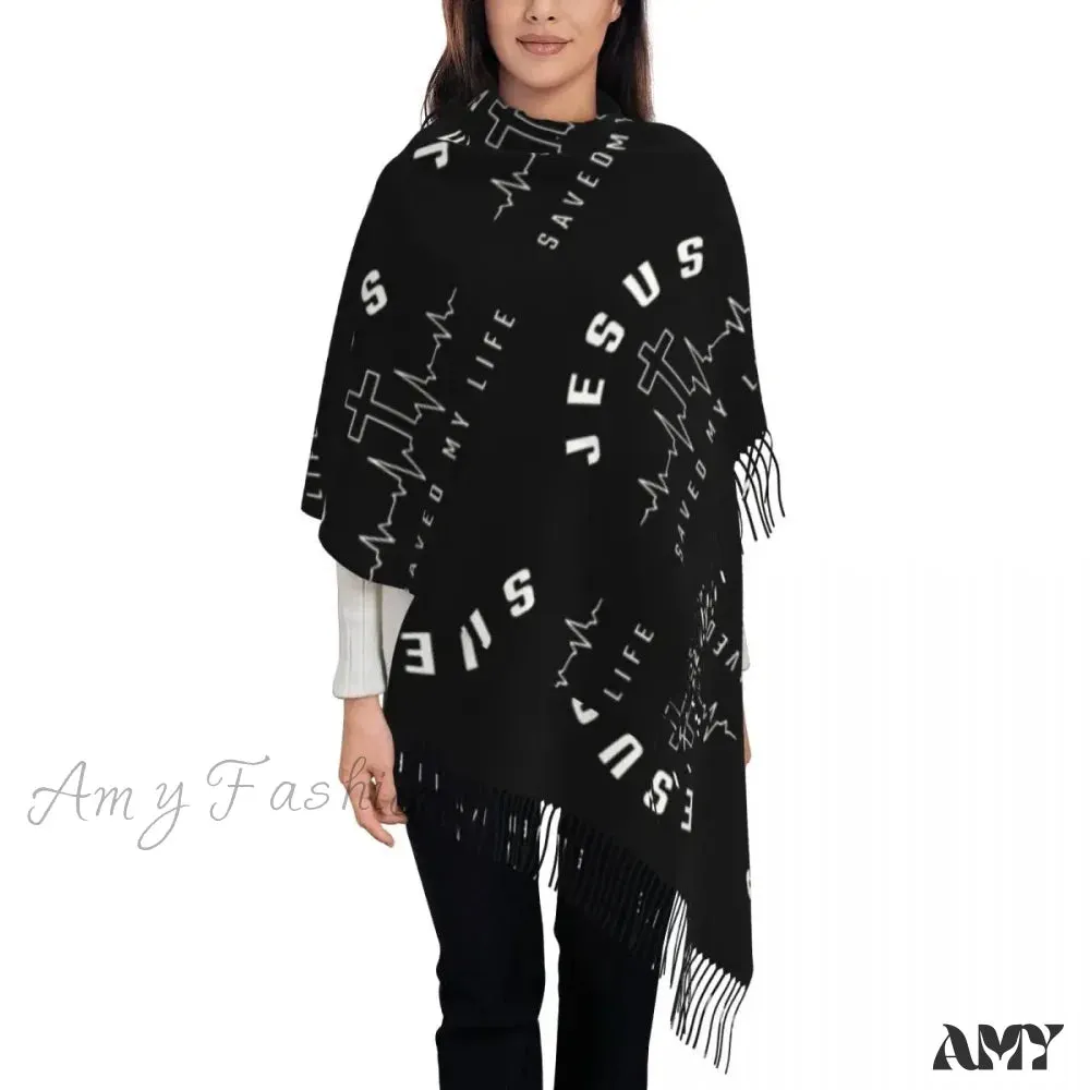 Jesus Saved My Life Warm Winter Christian Faith Shawl Wrap Scarf