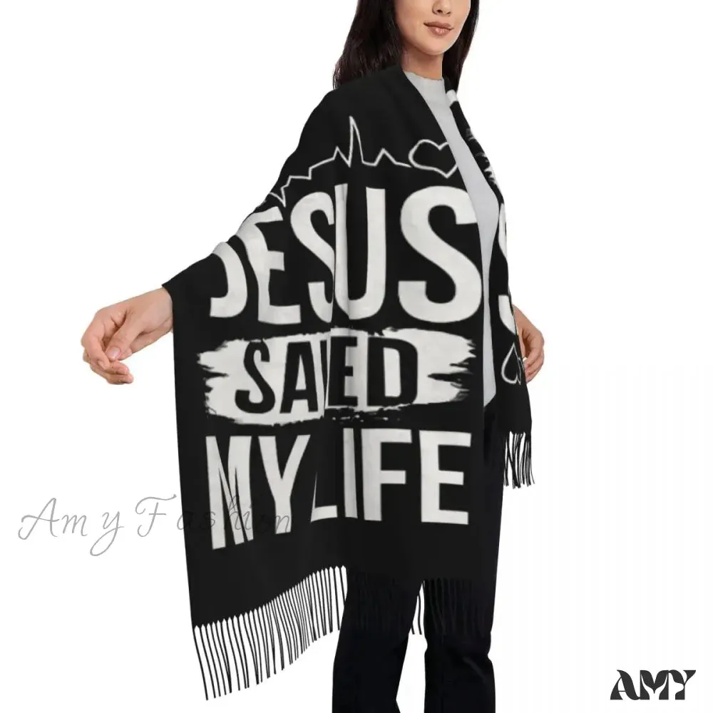 Jesus Saved My Life Warm Winter Christian Faith Shawl Wrap Scarf