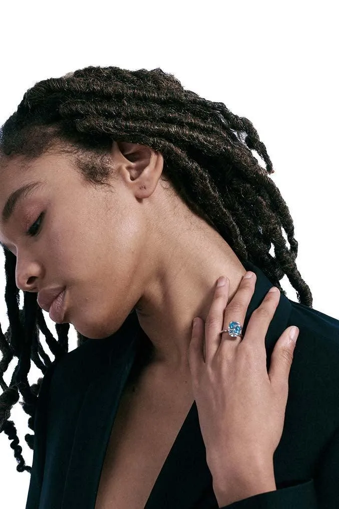 Light Blue Deconstruction Collection Twisted Prongs Ring