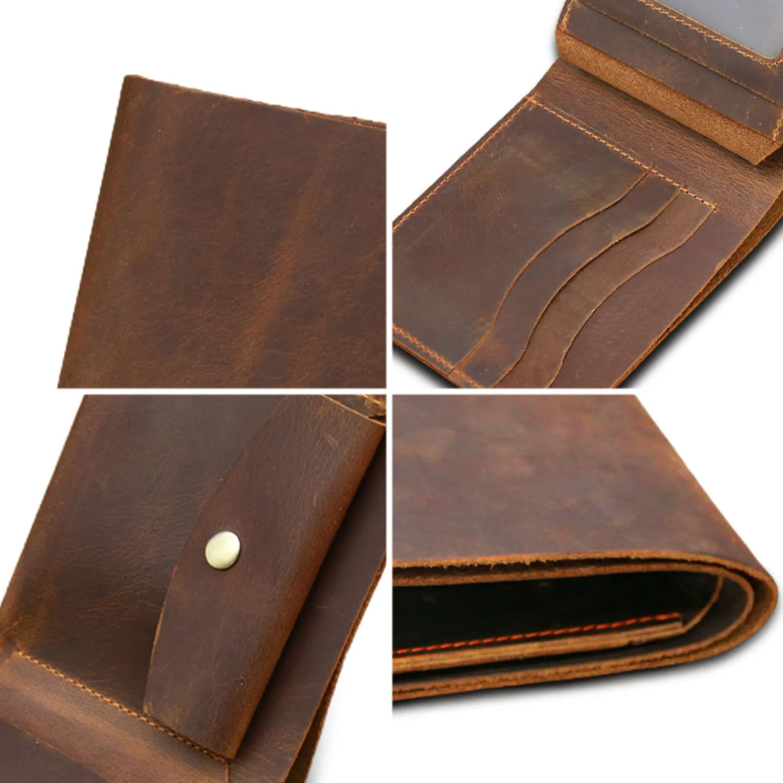 Men Genuine Leather Vintage Durable Light Weight Wallet Retro Business Tri-fold Wallet