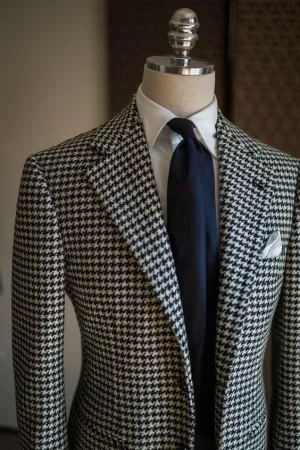 Men's Blazer Plus Size Checked Blazer Black White