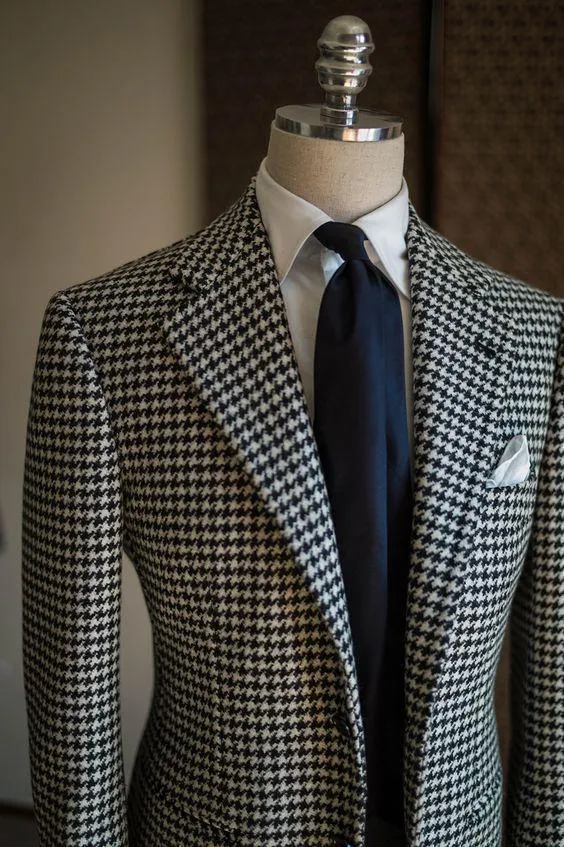 Men's Blazer Plus Size Checked Blazer Black White