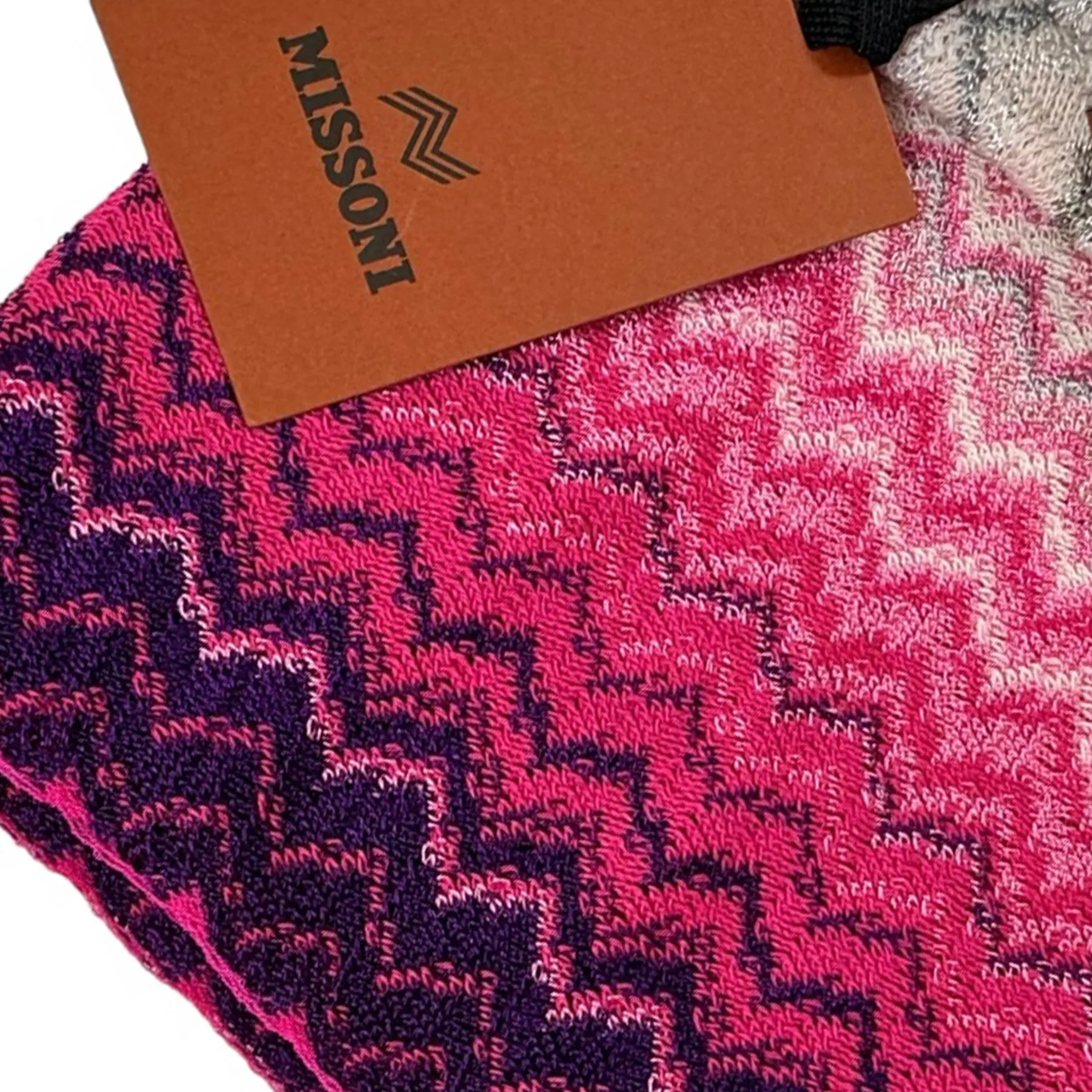 Missoni Scarf Pink White Gray Zigzag Pattern - Women Designer Shawl
