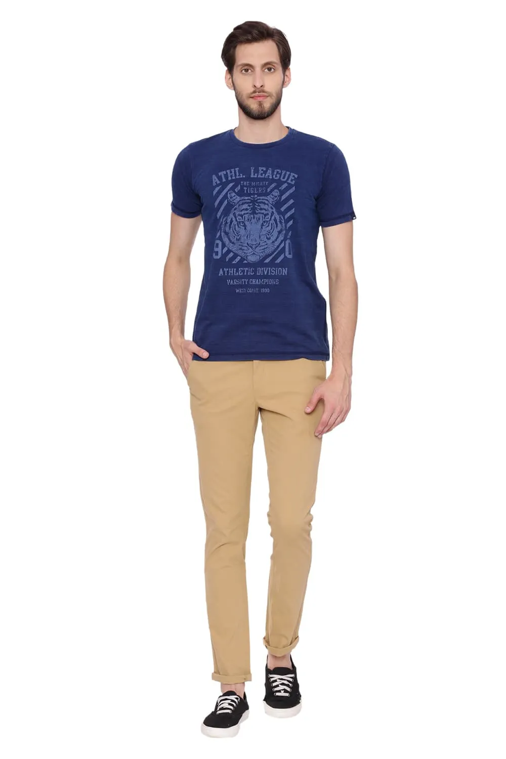 Muscle Fit Denim Crew Neck T Shirt