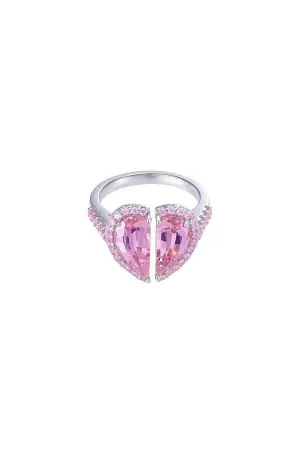 Pink Stone White Gold Deconstruction Bisected Heart Ring