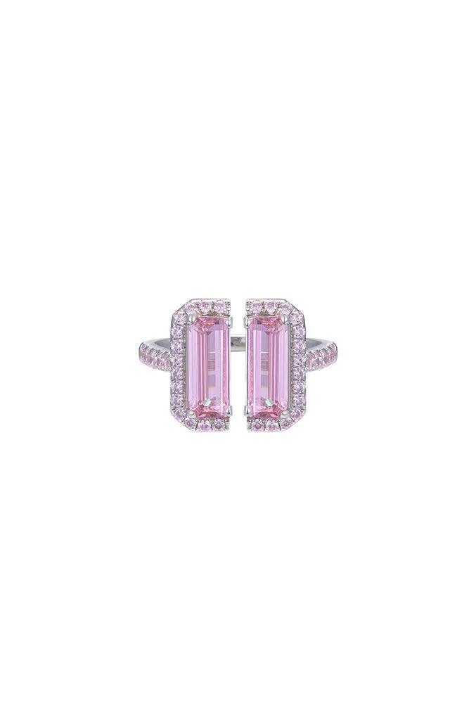 Pink Stone White Gold Deconstruction Bisected Ring