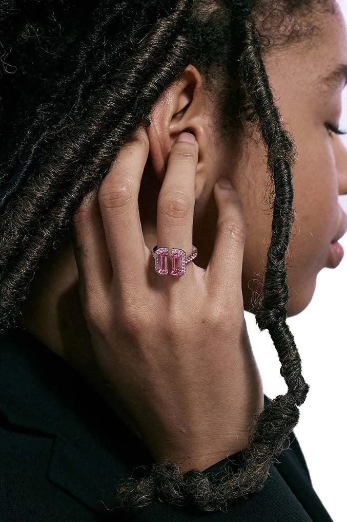 Pink Stone White Gold Deconstruction Bisected Ring