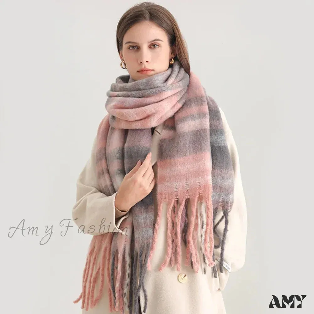 Plaid Striped Imitate Cashmere Outdoor Woman Scarf - Keep Warm and Soft Thick