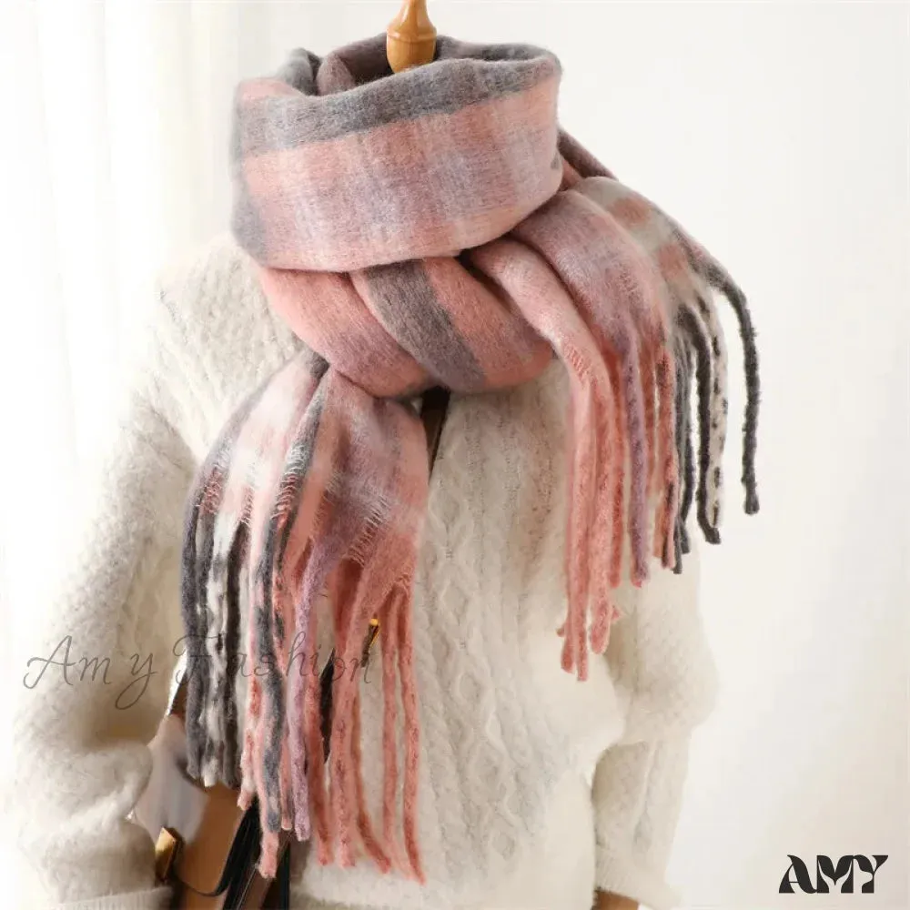 Plaid Striped Imitate Cashmere Outdoor Woman Scarf - Keep Warm and Soft Thick