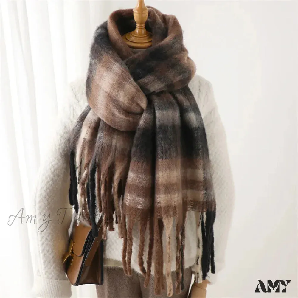 Plaid Striped Imitate Cashmere Outdoor Woman Scarf - Keep Warm and Soft Thick