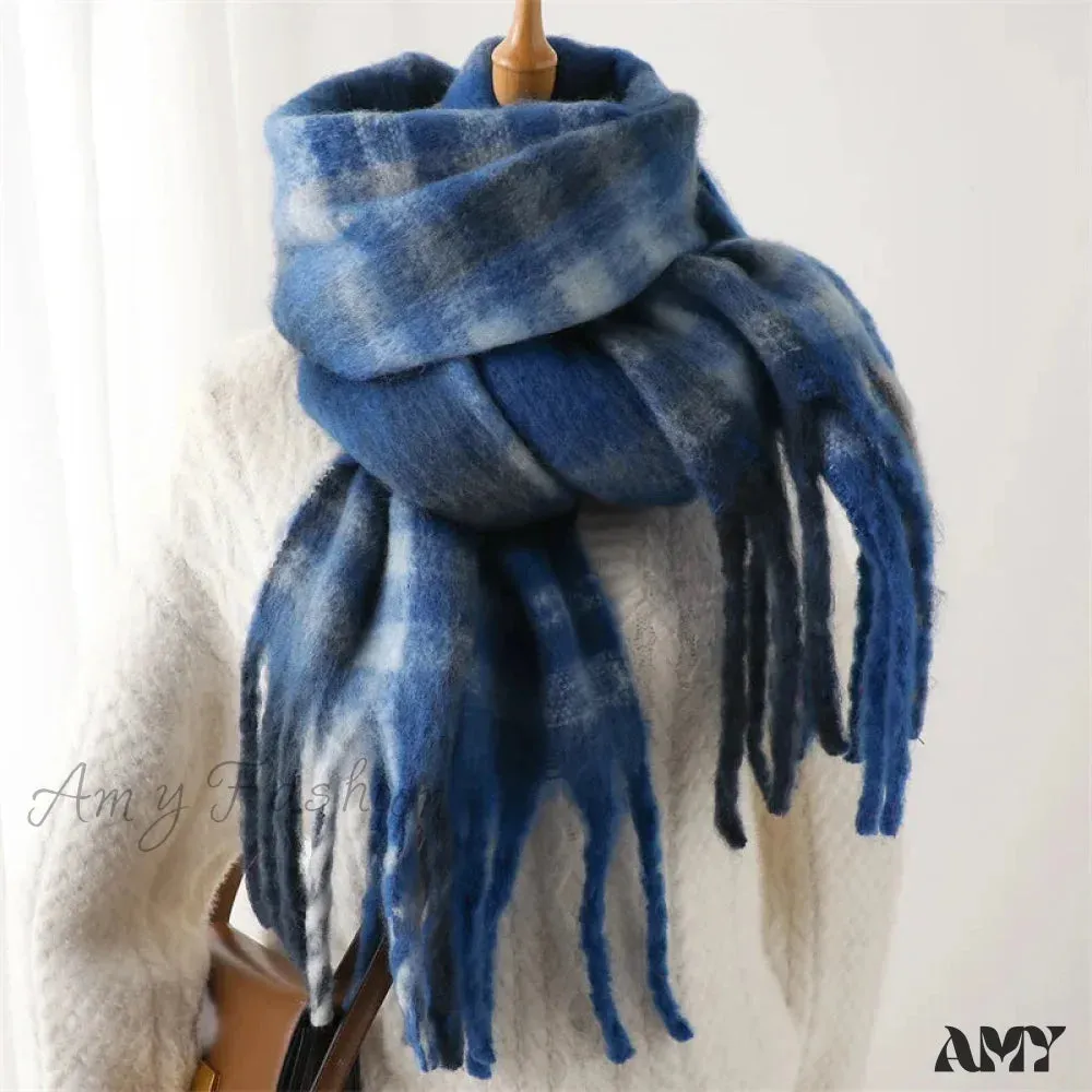 Plaid Striped Imitate Cashmere Outdoor Woman Scarf - Keep Warm and Soft Thick