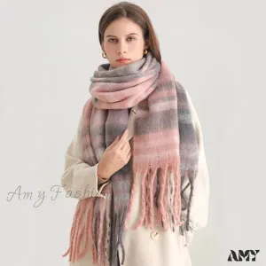 Plaid Striped Imitate Cashmere Outdoor Woman Scarf - Keep Warm and Soft Thick