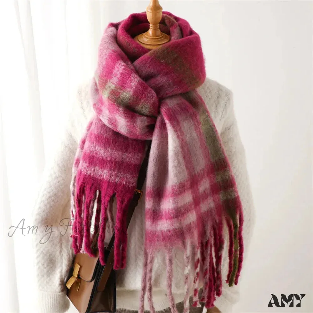 Plaid Striped Imitate Cashmere Outdoor Woman Scarf - Keep Warm and Soft Thick
