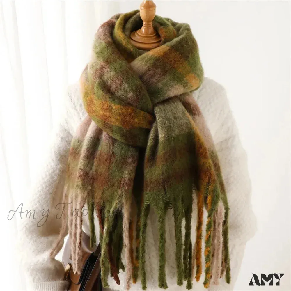Plaid Striped Imitate Cashmere Outdoor Woman Scarf - Keep Warm and Soft Thick