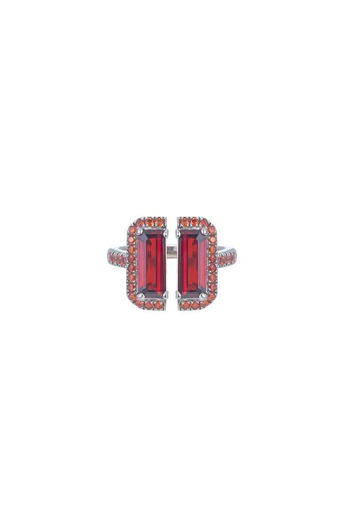 Red Stone White Gold Deconstruction Bisected Ring